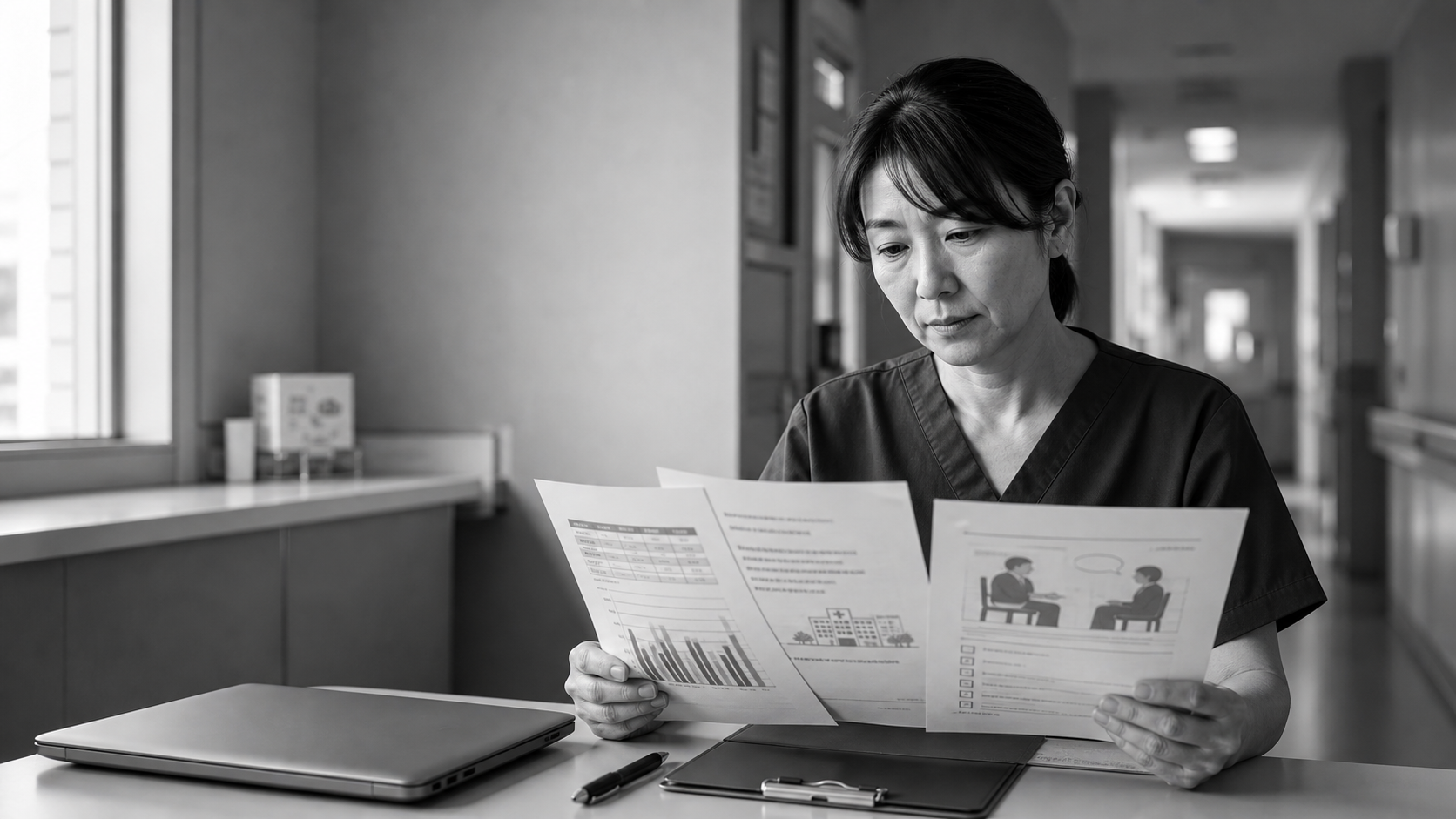 看護師白書と制度改定資料を読む看護師